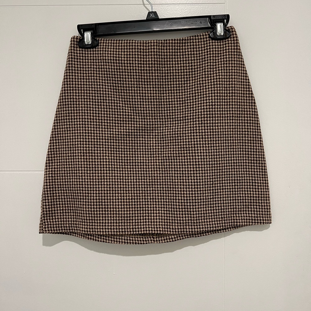 Brown Houndstooth Mini Skirt